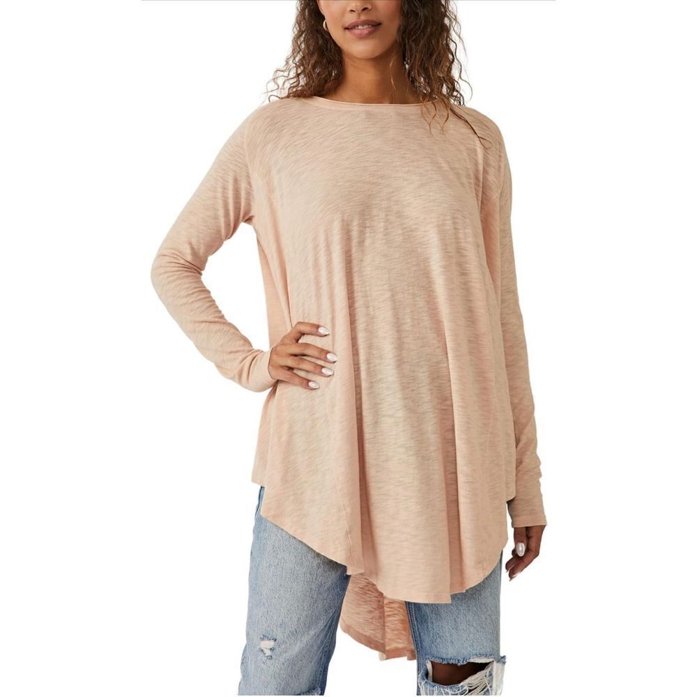 Free People Aria Trapeze Long Sleeve Top XS Misty Mink Pink